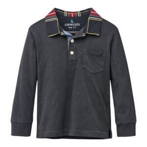 JCrew Crewcuts Kids Boys Preppy Black Plaid Long Sleeve Polo Shirt Size 6 7